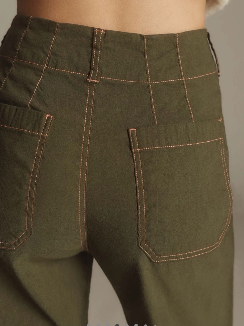 Anthropologie Maeve Green Colette Crop Wide Leg Pants Contrast Stitch Women 30 - Picture 4 of 12